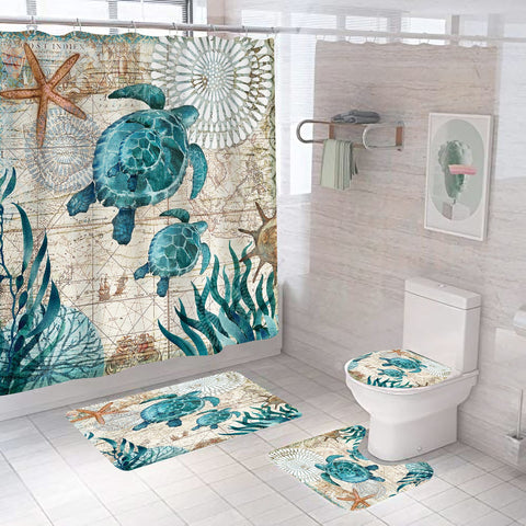 BGCTM Nautical Blue Sea Shower Curtain in durable waterproof fabric for daily use.