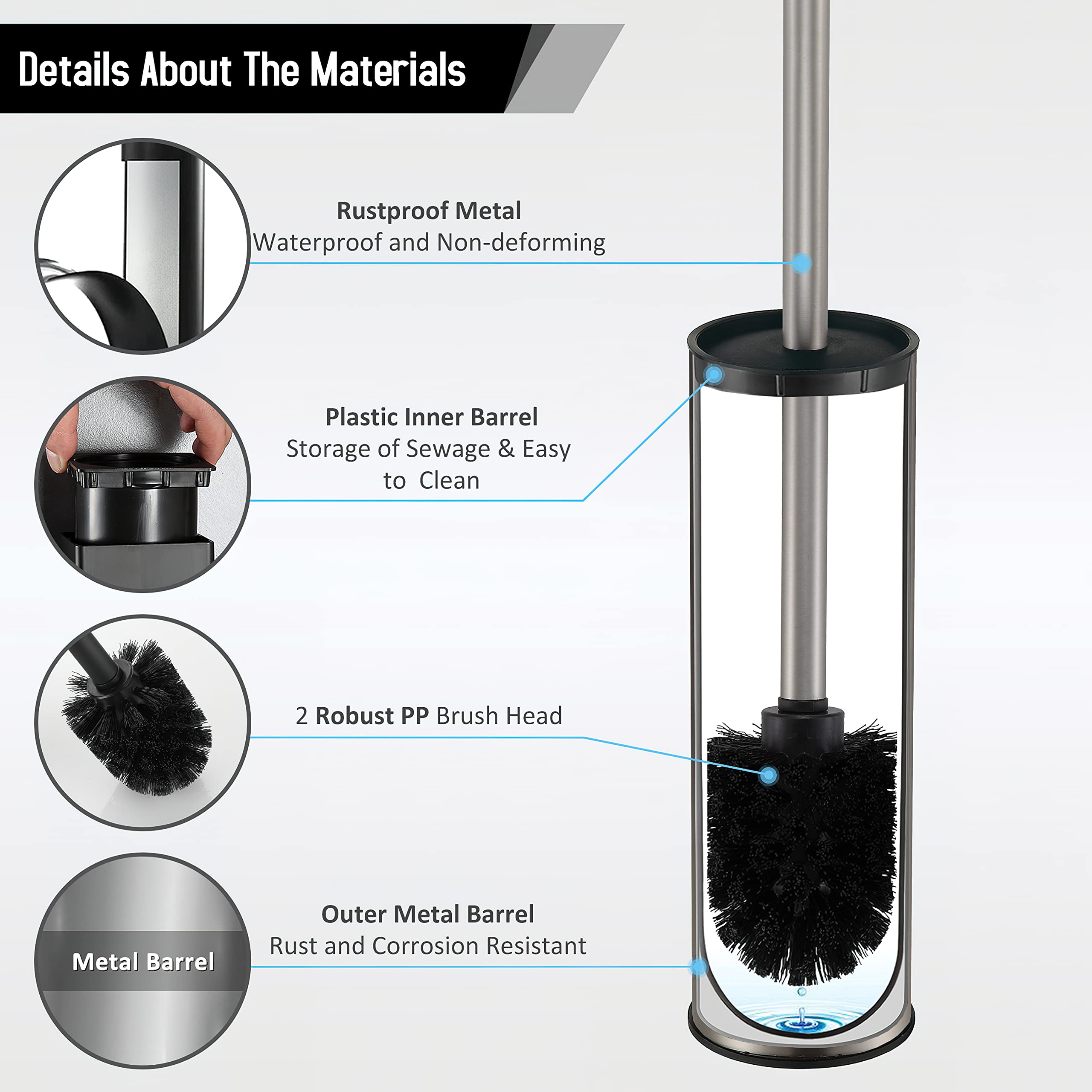 Round bristles deliver 360° cleaning around the toilet bowl