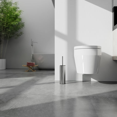 Brushed nickel finish complements modern bathroom decor