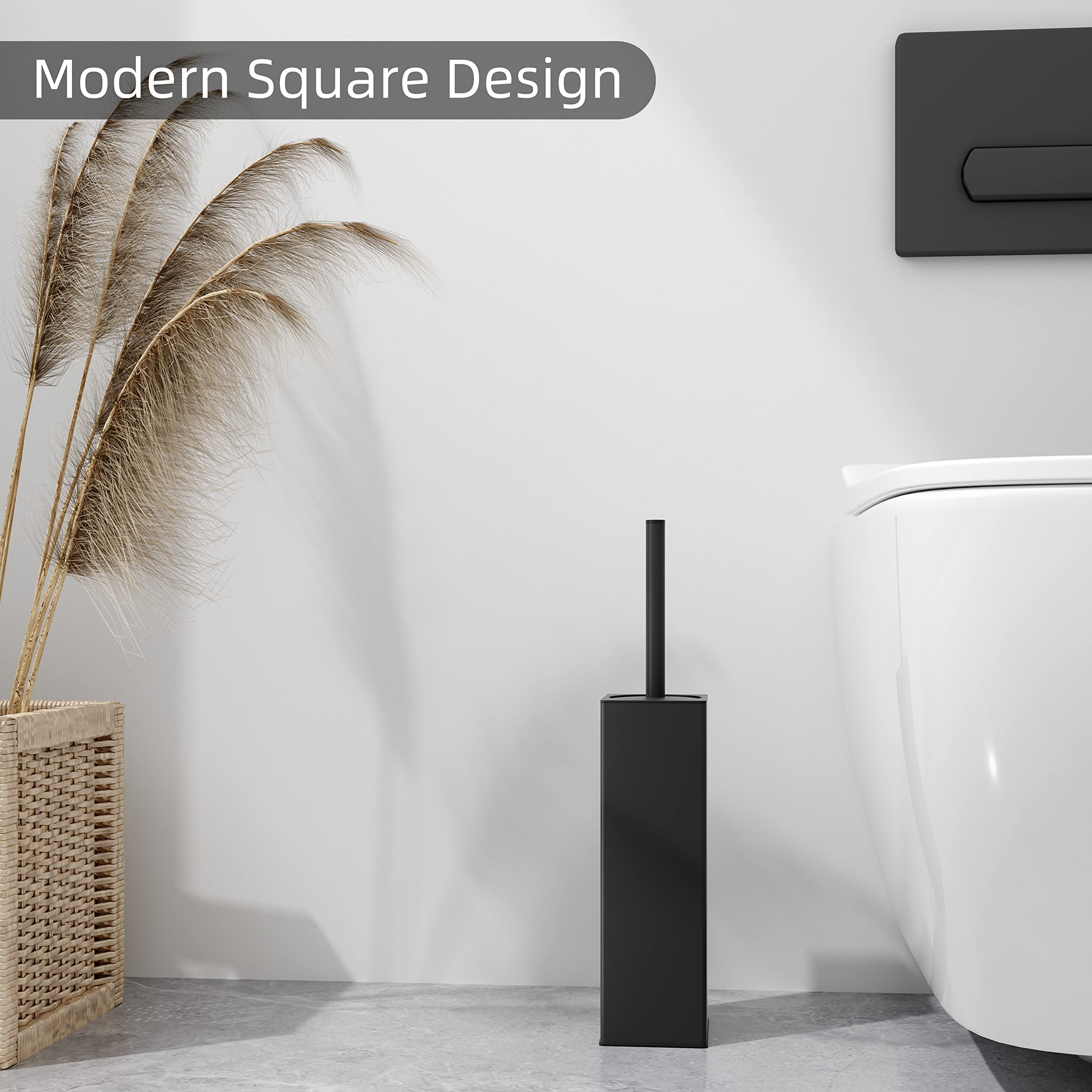 BGL matte black brush and holder demonstrating stylish bathroom storage