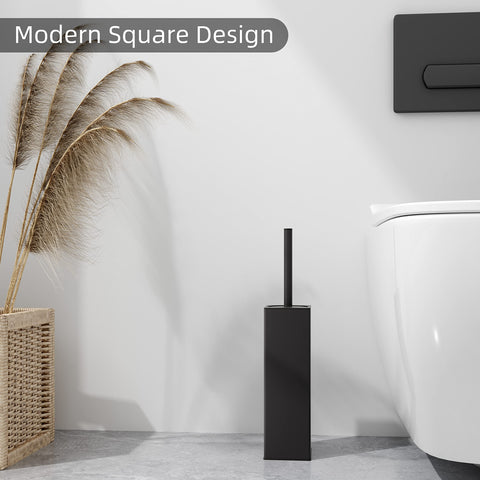 BGL matte black brush and holder demonstrating stylish bathroom storage