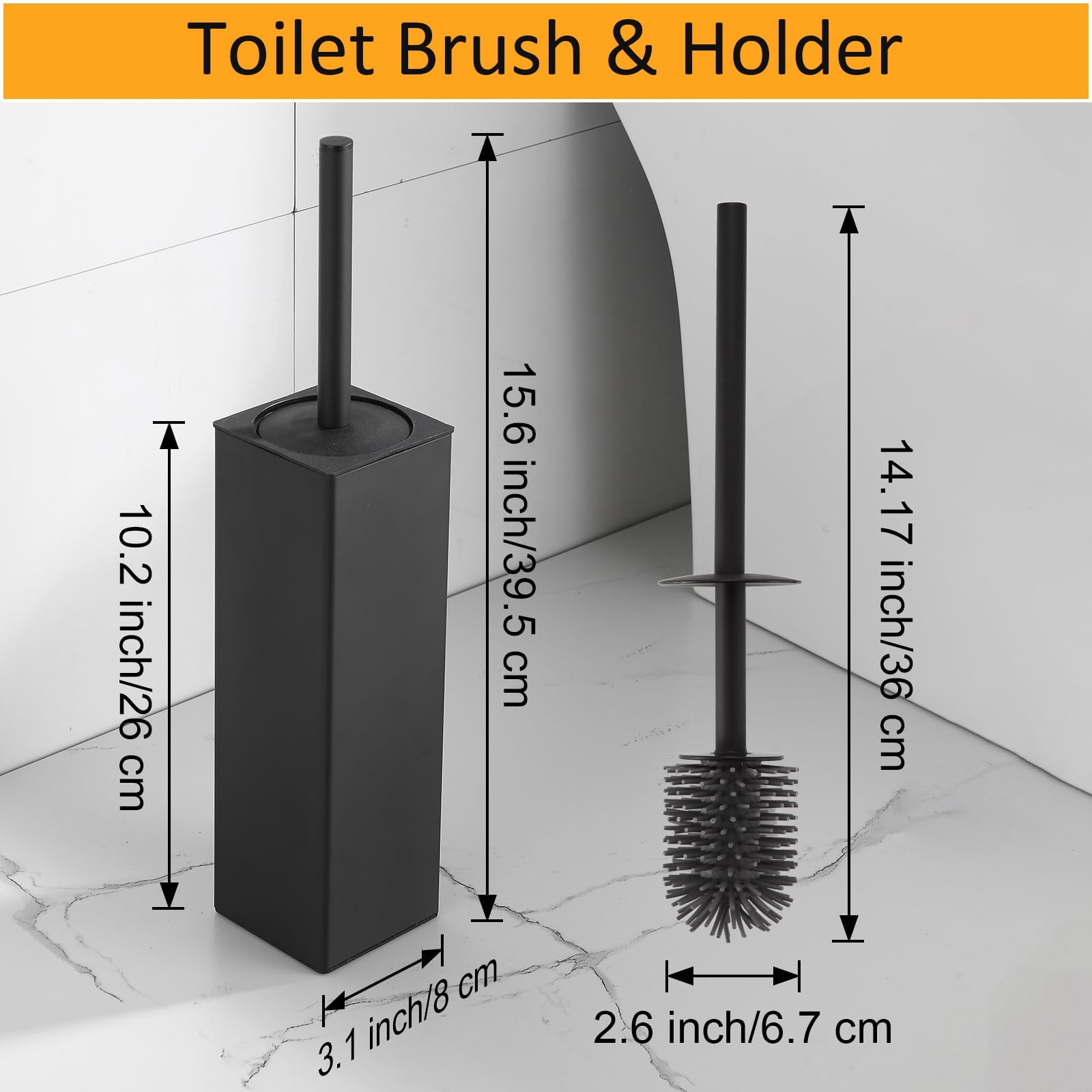 BGL standing toilet brush holder in black saves counter space