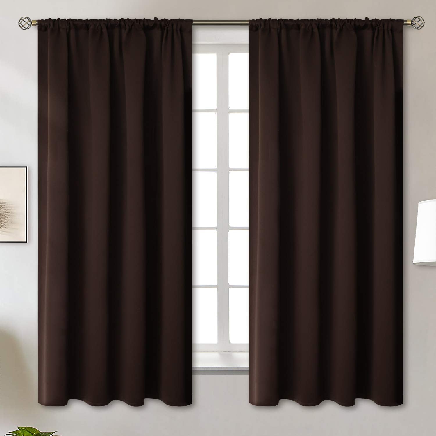BGment brown blackout curtains with rod-pocket design for enhanced privacy and light control.