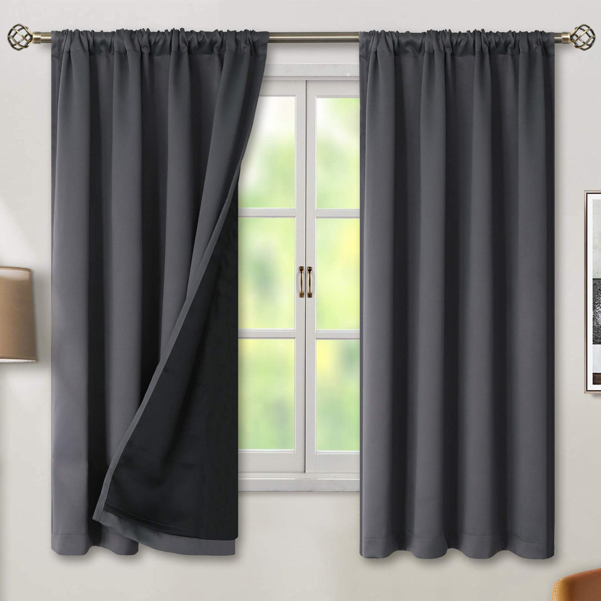 BGment dark grey blackout curtains block light for a peaceful bedroom.