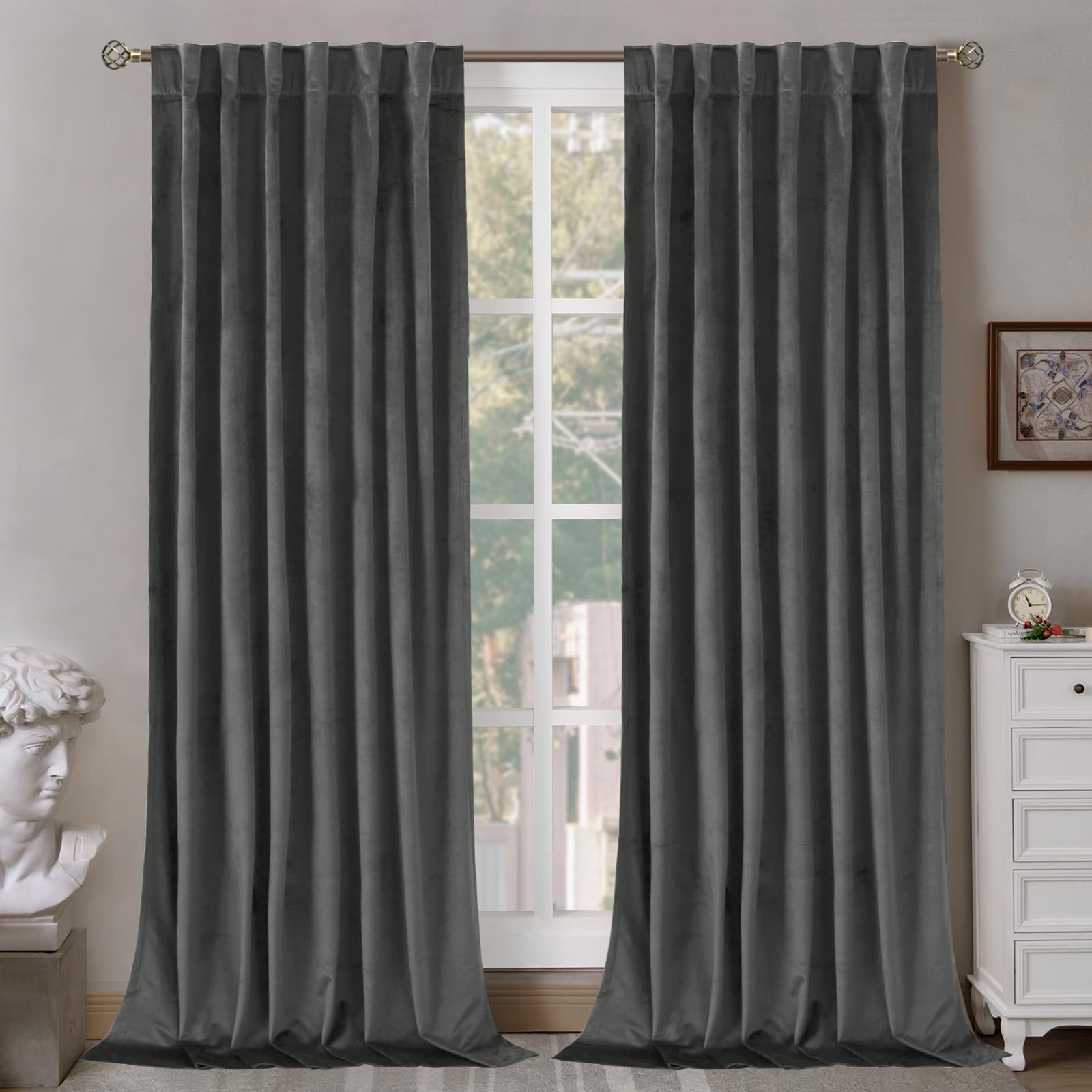 BGment grey velvet curtains 84in closed view offer privacy and a soft, luxurious look.
