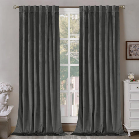 BGment grey velvet curtains 84in closed view offer privacy and a soft, luxurious look.