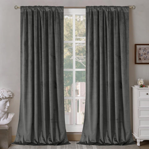 BGment grey velvet curtains 84in draped panel enhance coziness and light control.