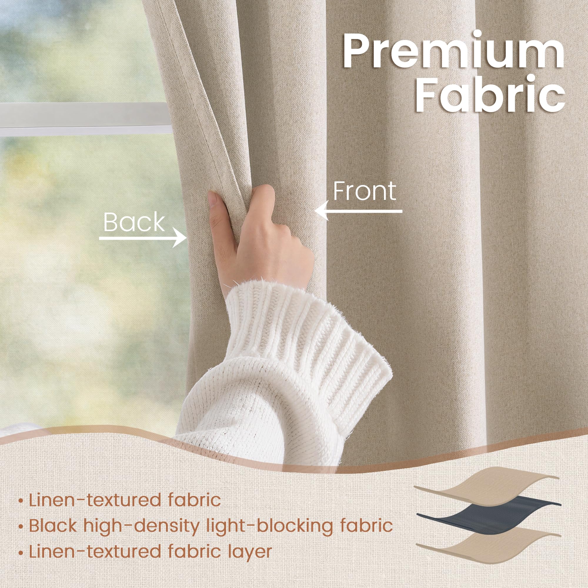 BGment linen blackout curtains with thermal interlayer help stabilize indoor temperature.