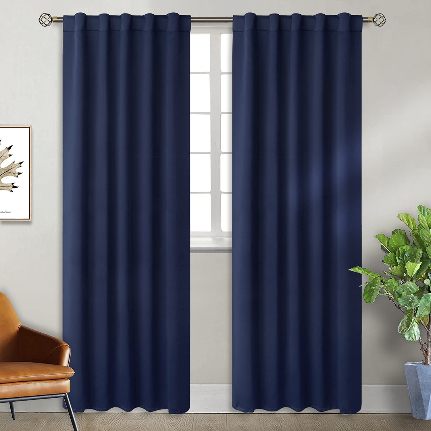 BGment navy blue curtains 42x84 panel, room-darkening for better sleep.