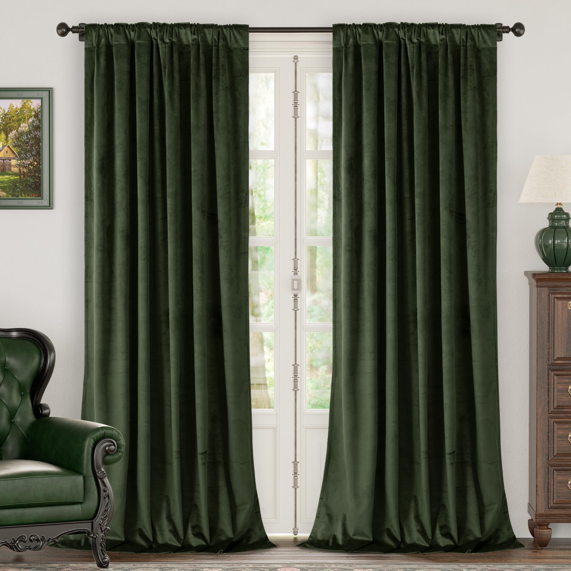 BGment olive green velvet curtains close-up fabric detail enhancing luxury feel