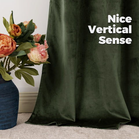 BGment olive green velvet curtains living room installation showing coverage and style
