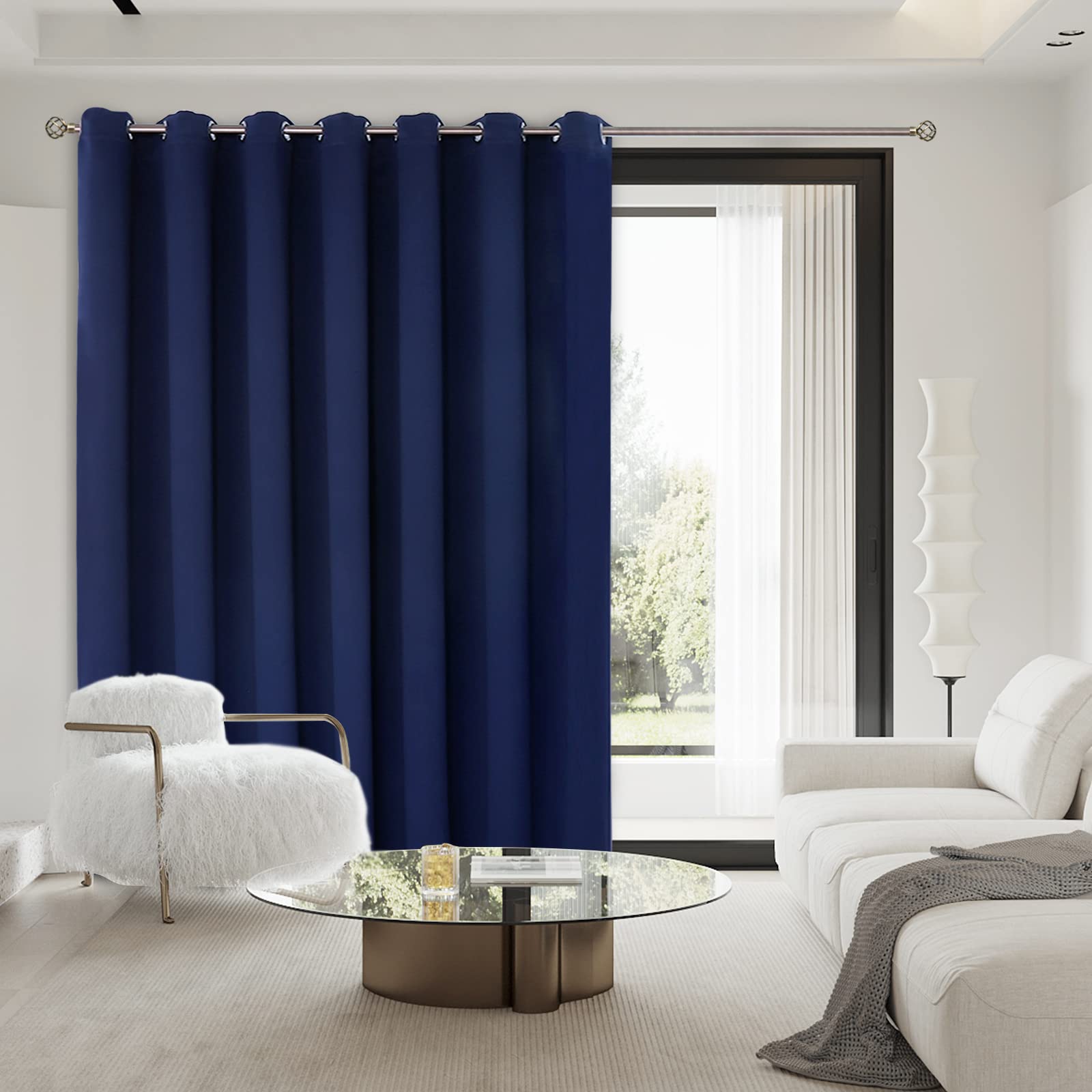 BGment navy blue curtain, 84 inch long, smooth slide for easy coverage.
