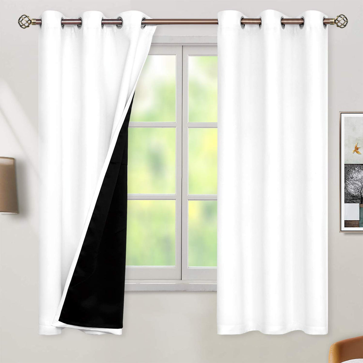 BGment white blackout curtains 42x63 in two panels block daylight for deeper daytime rest.