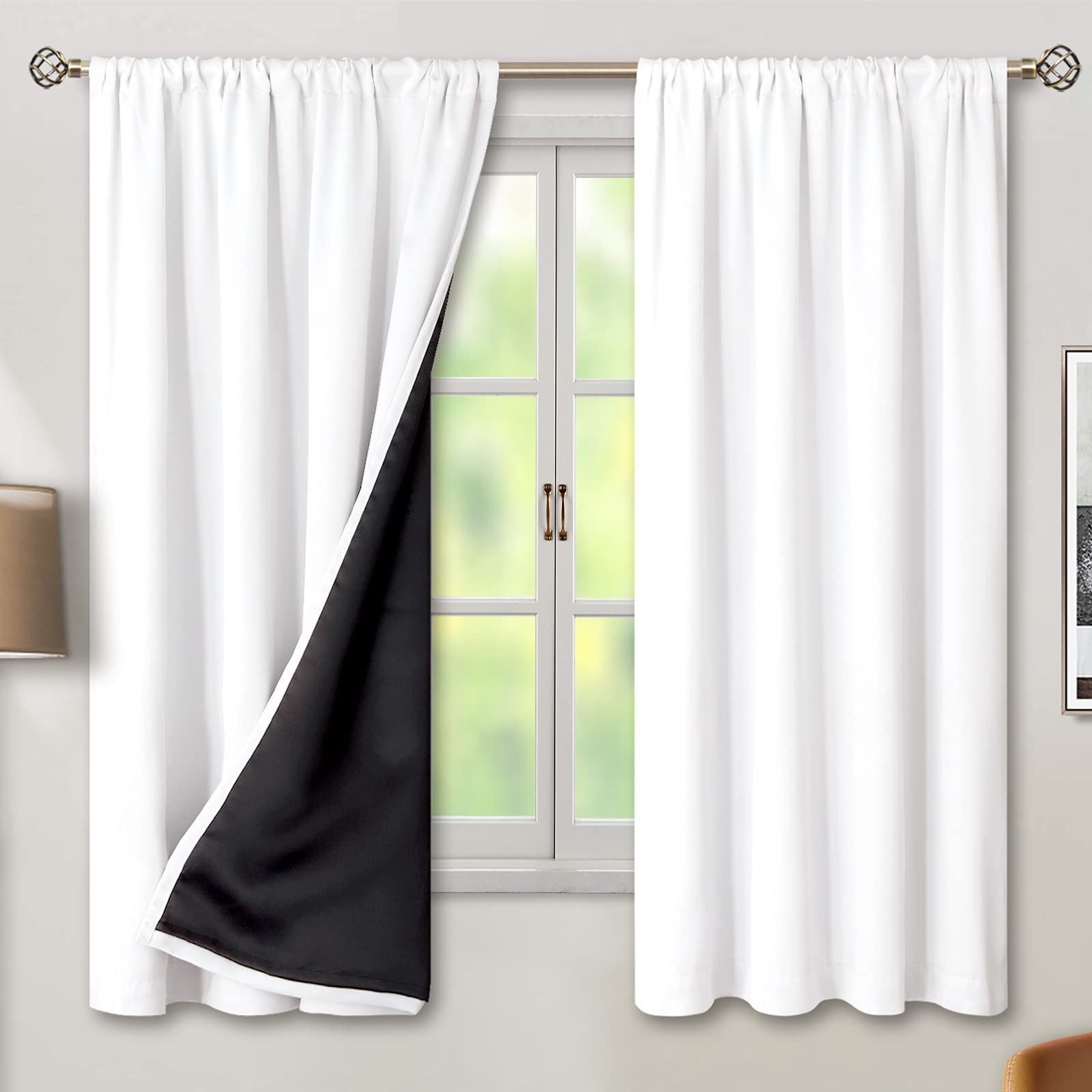 BGment white blackout curtains, 63-inch length, block light for better sleep.