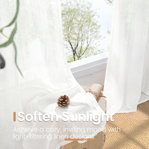 BGment White Linen Curtains two-panel set ready to hang for balanced coverage