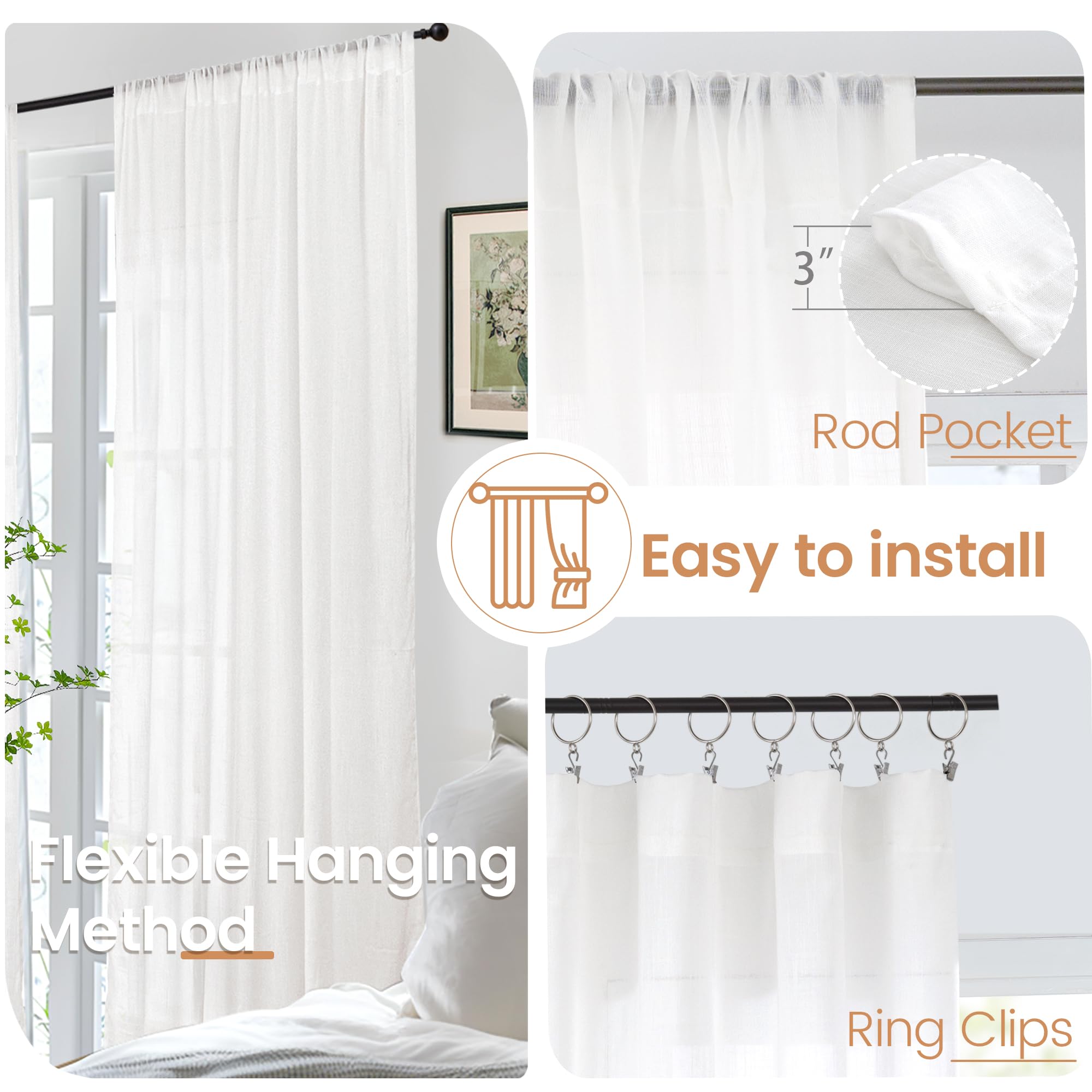 BGment White Linen Curtains ideal for bedroom privacy with gentle light