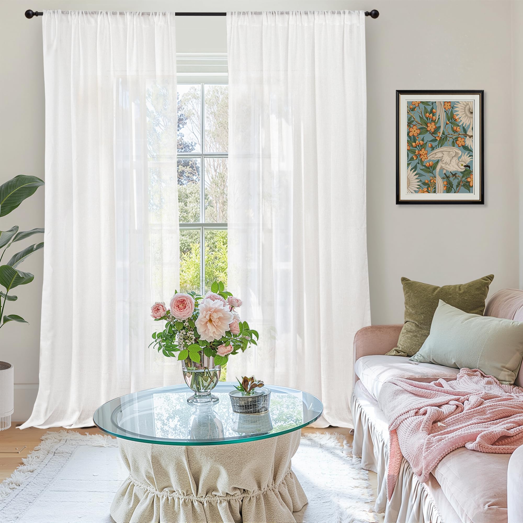 BGment White Linen Curtains light-filtering fabric softens daylight in a room