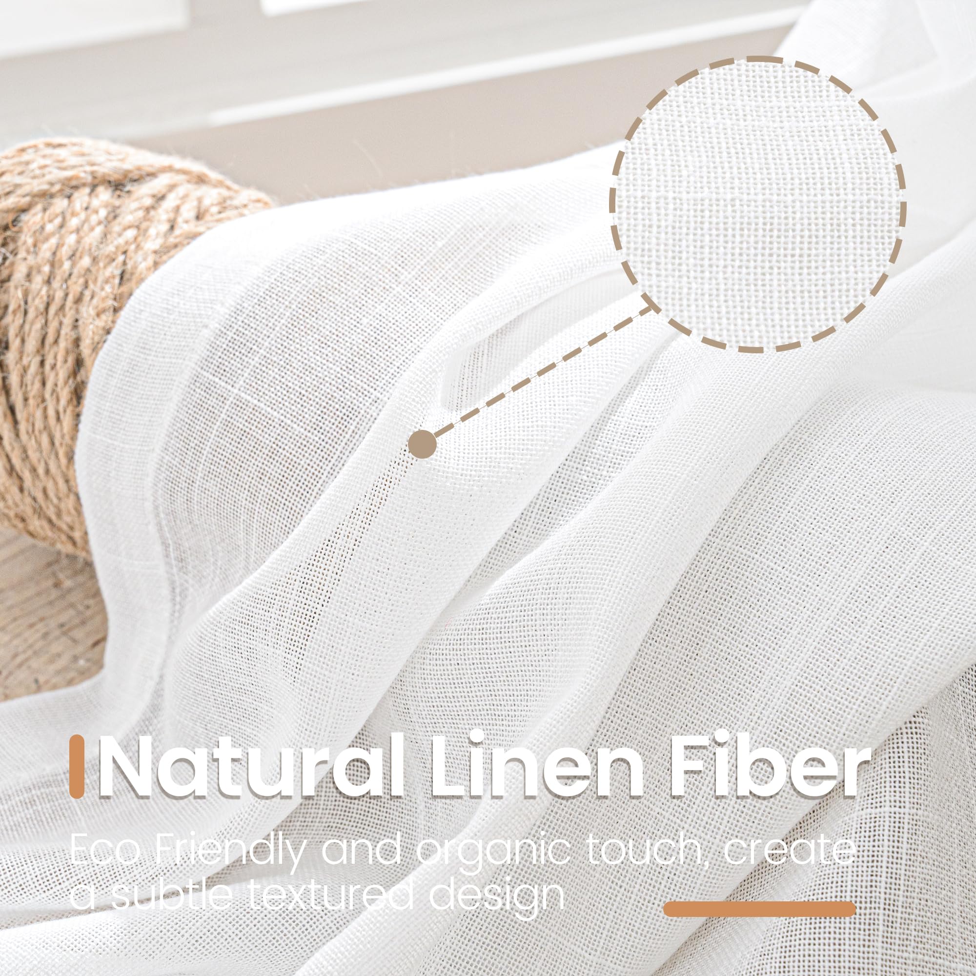 BGment White Linen Curtains close-up shows natural cross-weave texture