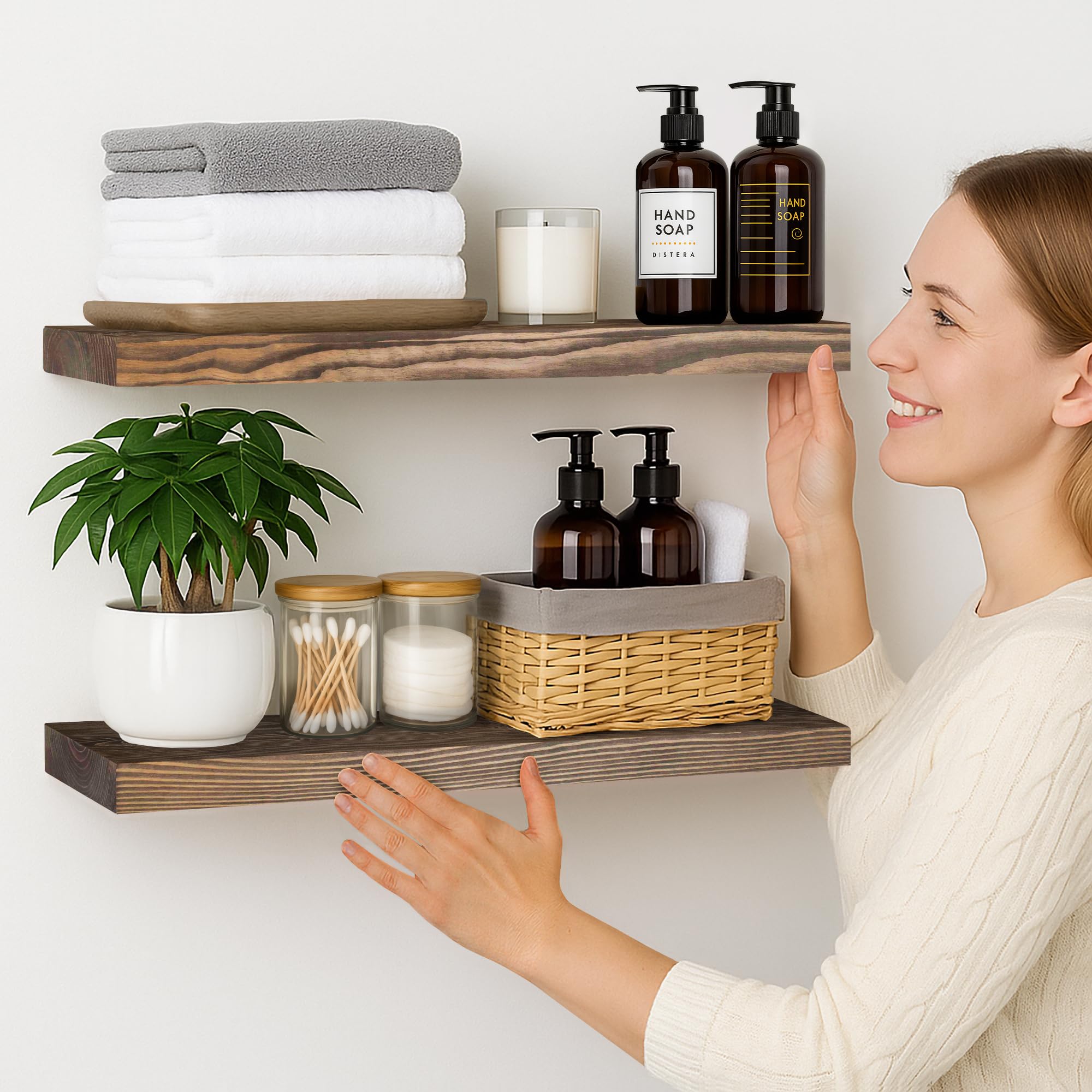 BGMG sag-free brackets support the wall shelves with sturdy, reliable stability.