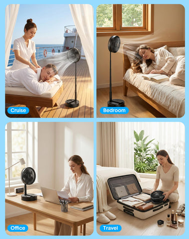 BGYUA travel-friendly fan, ideal for tents, cruises, and vacations.