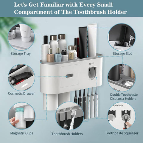 Top storage tray holds razors and facial cleansers.