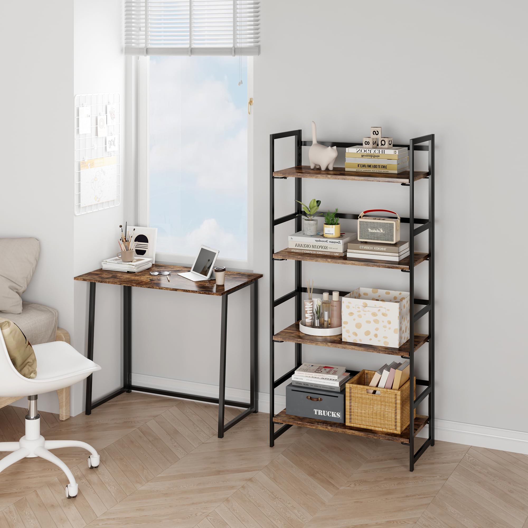 BHG Vintage folding shelf used as plant stand to elevate greenery.