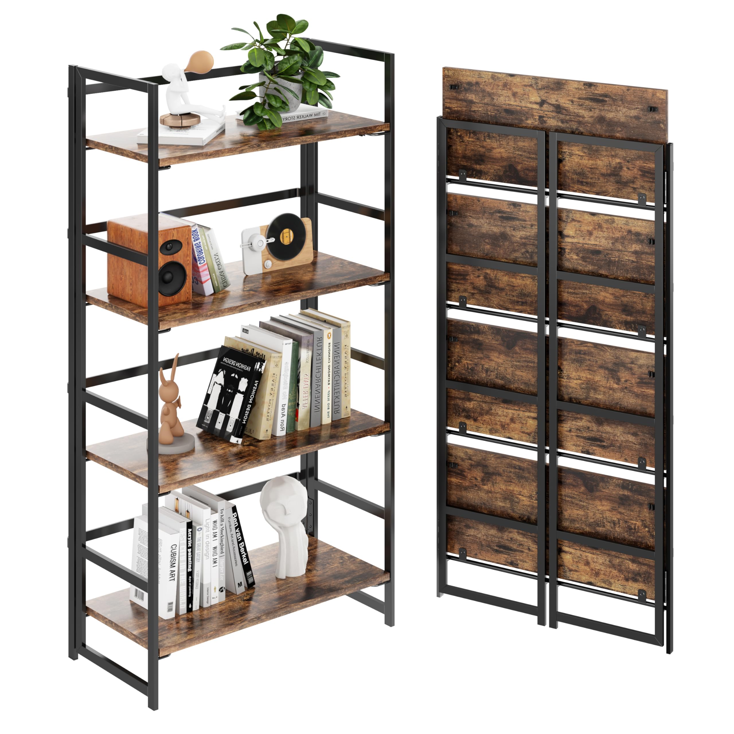 BHG Vintage folding shelf, unfolded with books, showing easy tool-free setup.