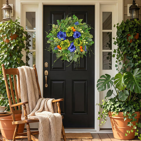 BHHDA blue-green-orange palette highlights bright orange berries for seasonal flair