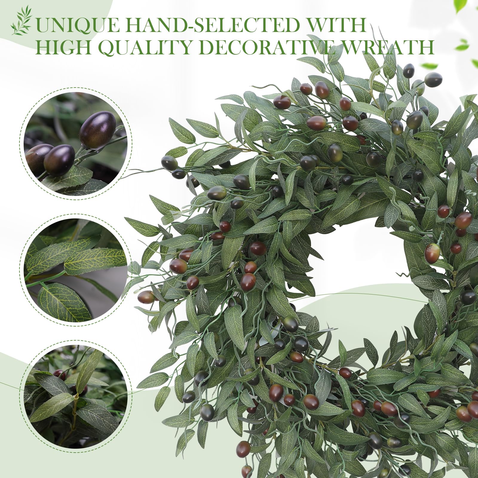 Detail of BHHDA olive wreath berries highlighting natural accents for decor