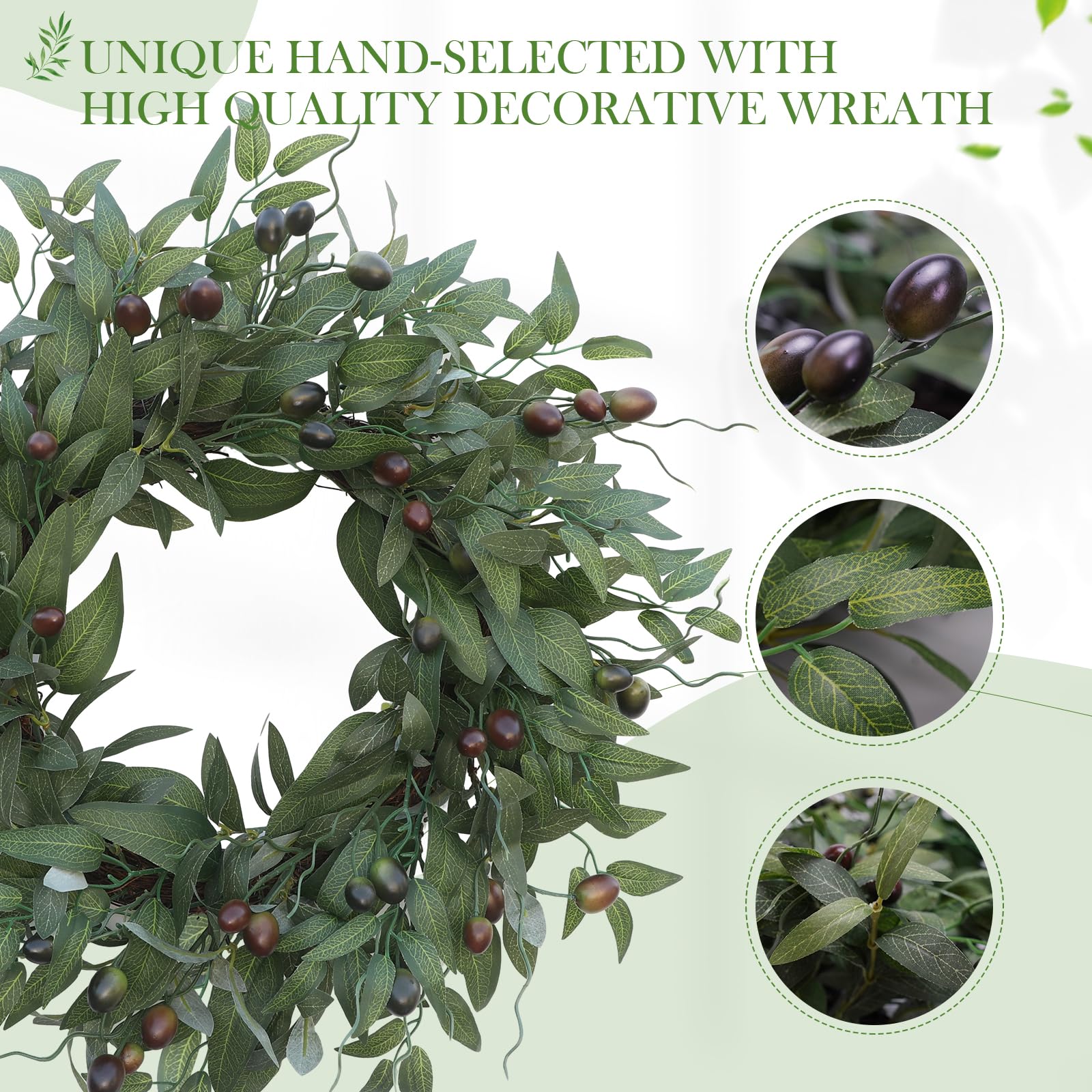 BHHDA olive wreath olive berries close-up adds realistic texture for home decor.