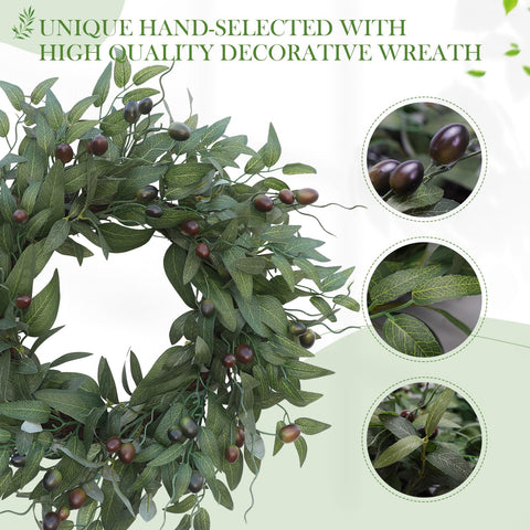BHHDA olive wreath olive berries close-up adds realistic texture for home decor.