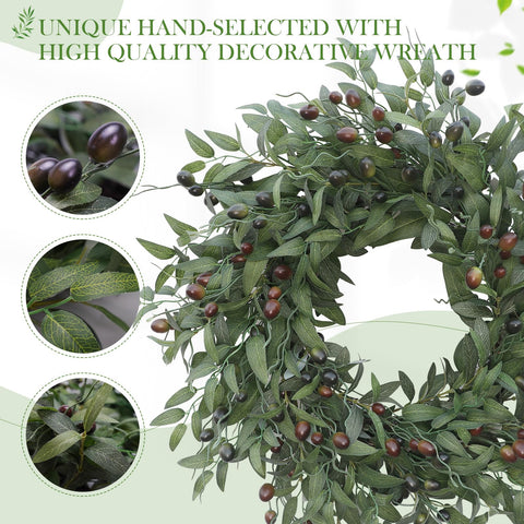 Detail of BHHDA olive wreath berries highlighting natural accents for decor