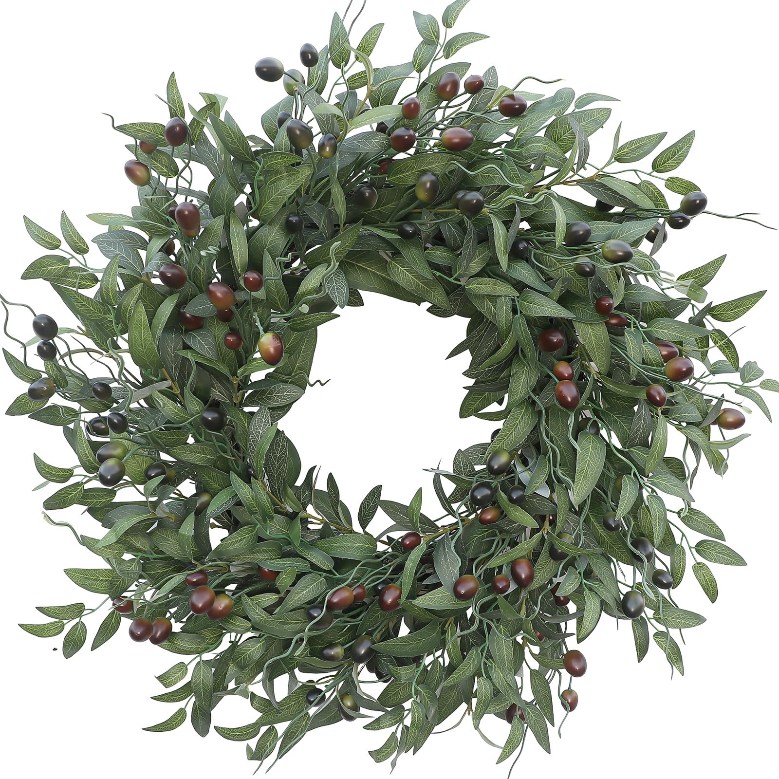 BHHDA Olive Wreath on front door with vibrant leaves and berries for welcoming curb appeal