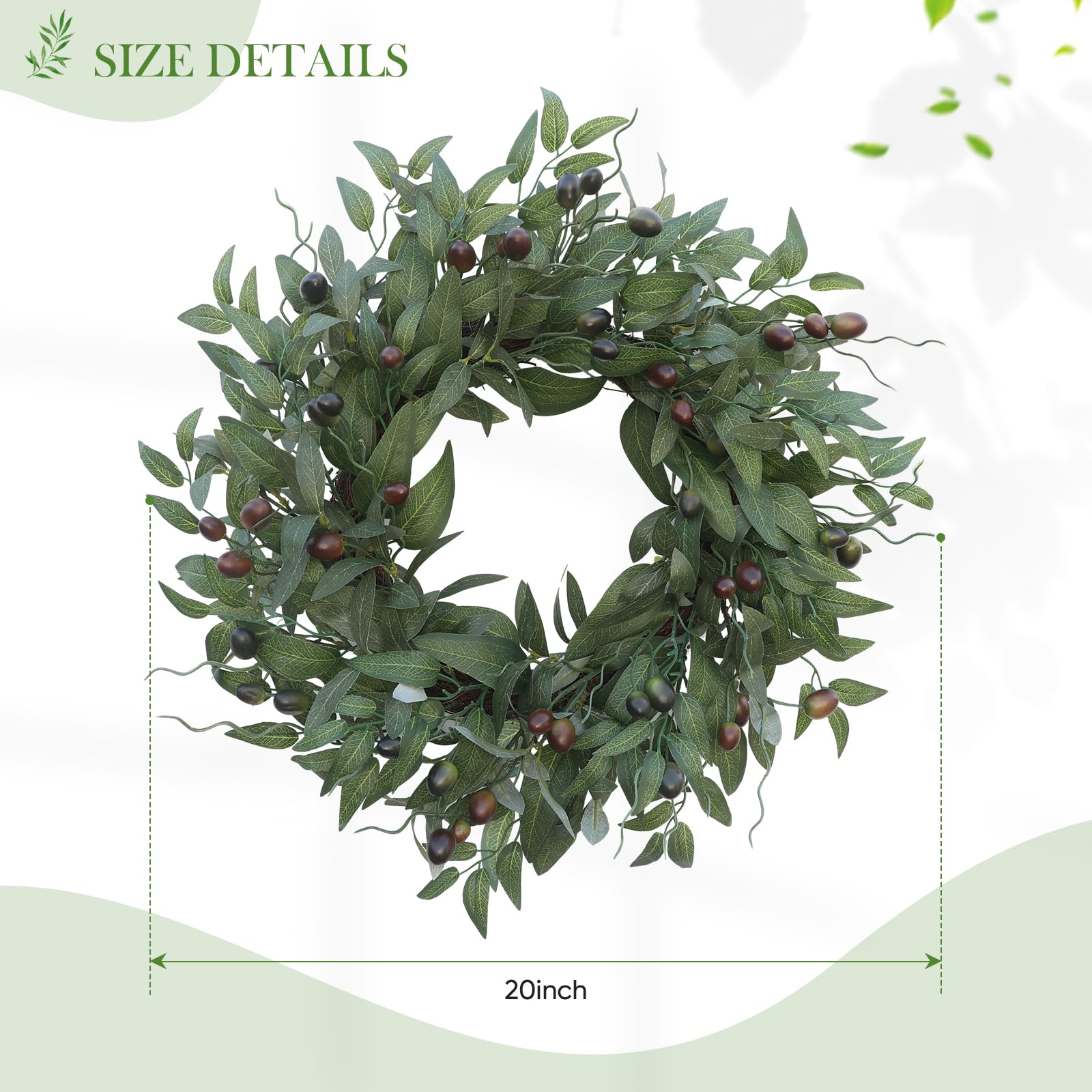 BHHDA olive wreath hanging loop for easy setup.