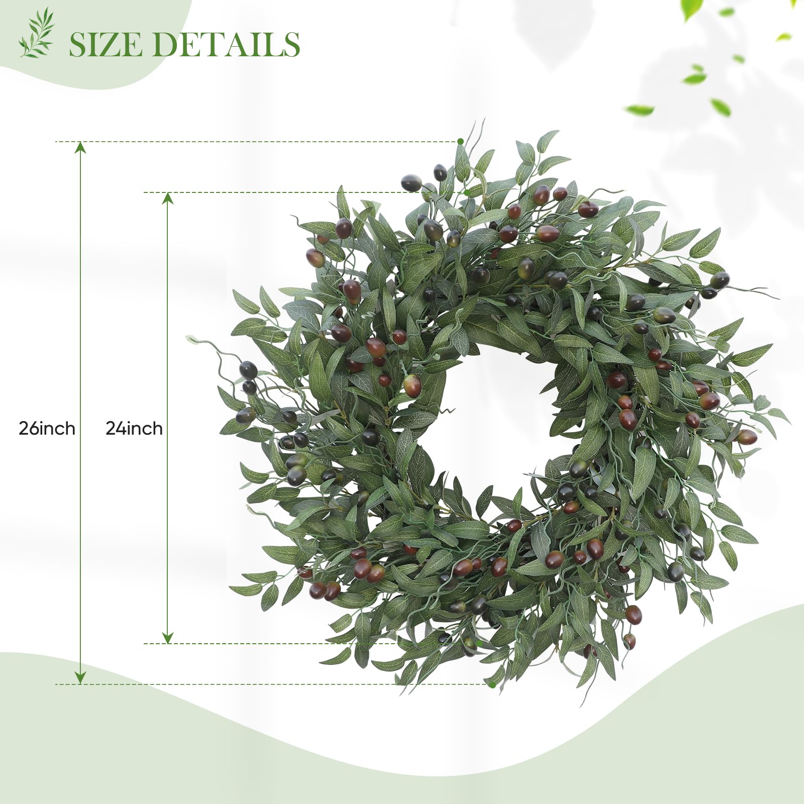 BHHDA olive wreath in living room ambiance adds a fresh botanical vibe