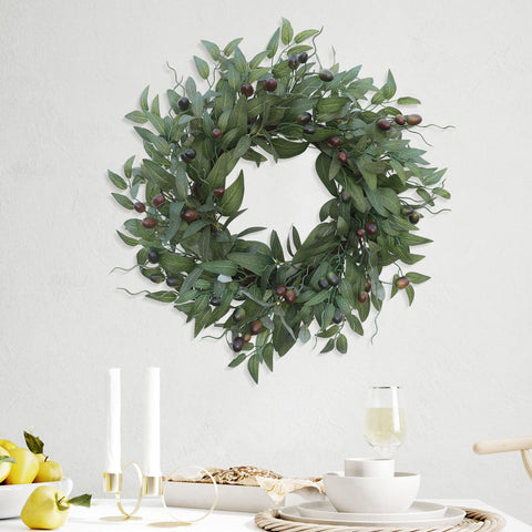 BHHDA olive wreath versatile for spring, summer, and fall decor.