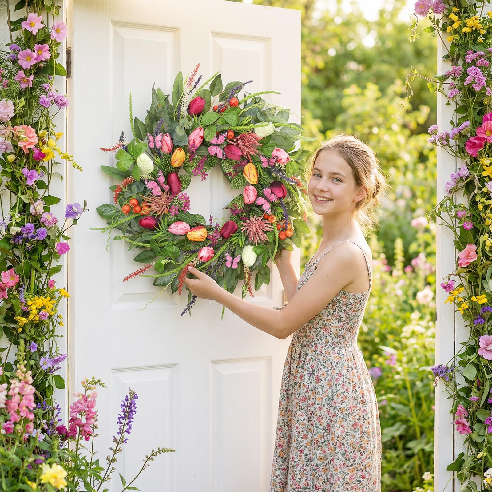 BHHDA porch decor wreath resists weather in sheltered spaces
