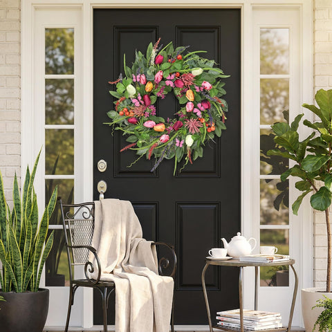 BHHDA wreath with roses and eucalyptus for year-round charm