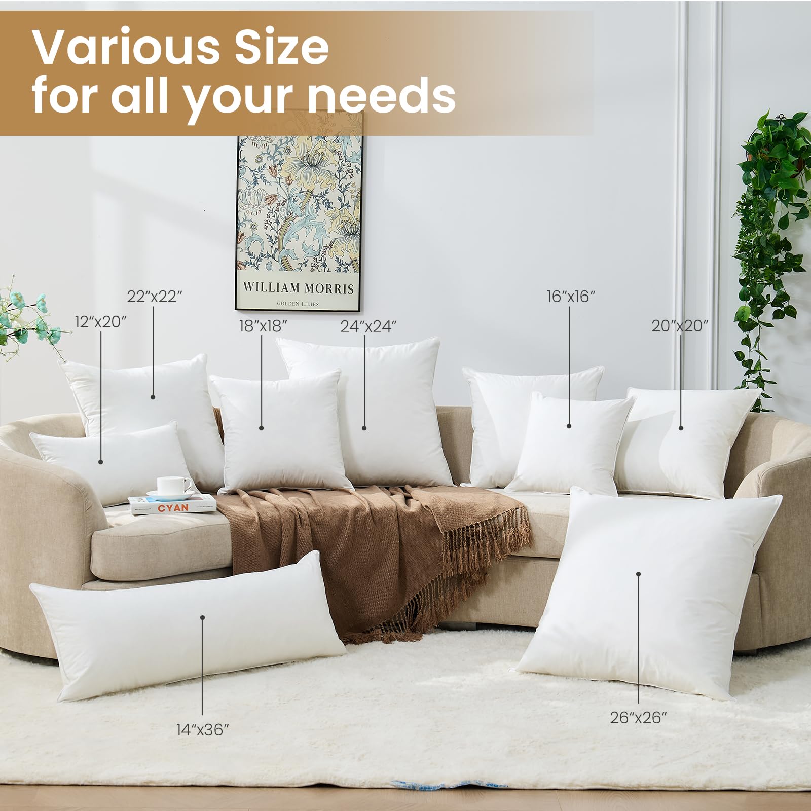 BHZ 12x20 pillow inserts breathable cover detail for comfort.