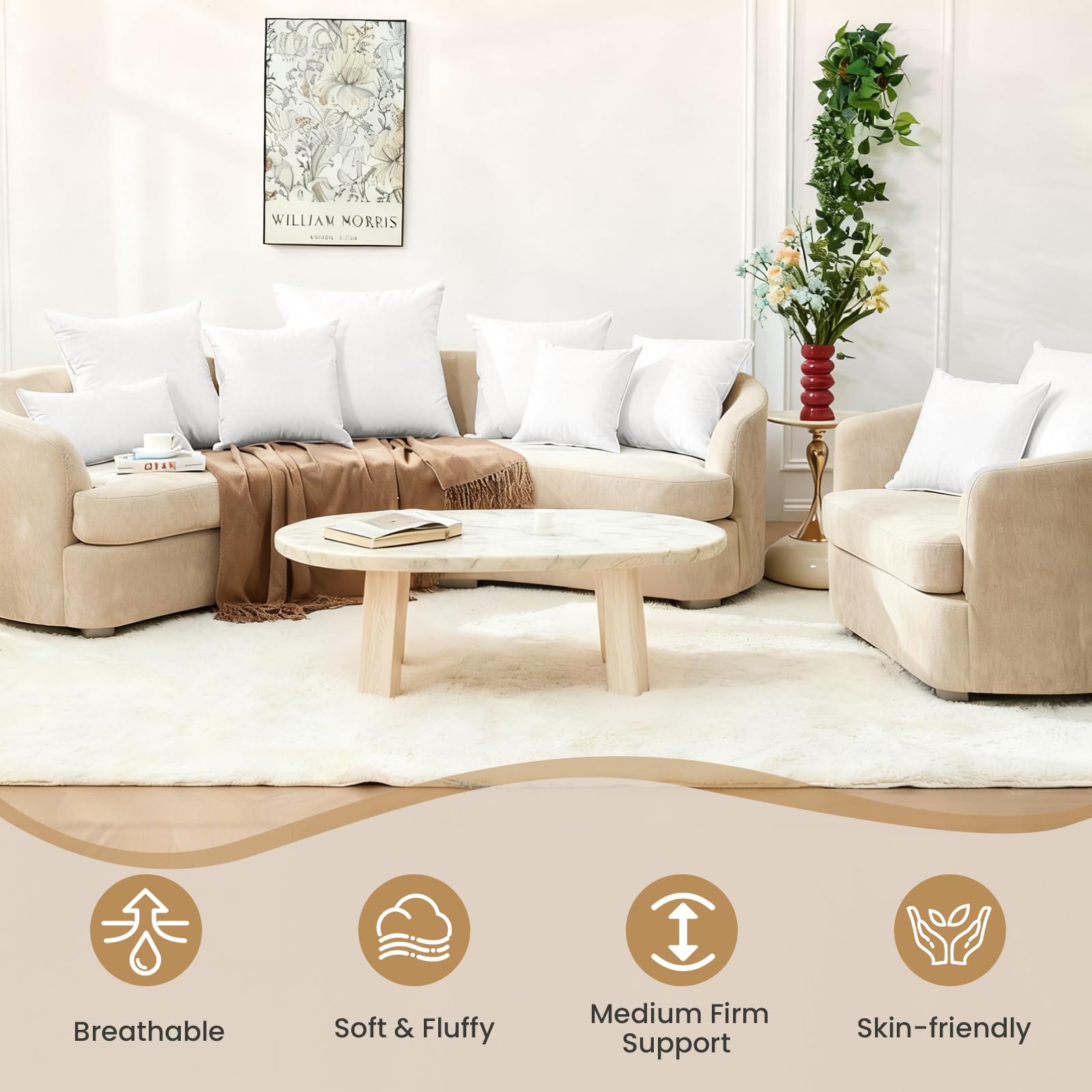 BHZ 12x20 pillow inserts on couch setup for versatile styling.