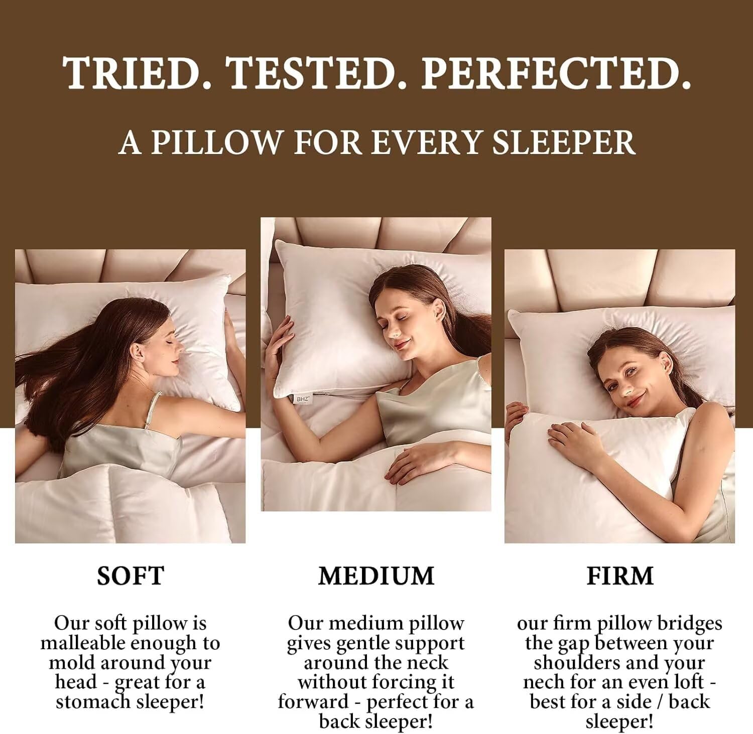 BHZ durable-sewn-seams maintain pillow shape after many uses.