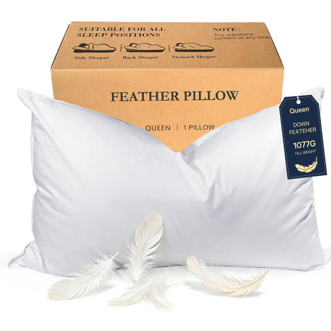 BHZ goose down pillow on queen-bed shows plush loft for relaxed sleep.