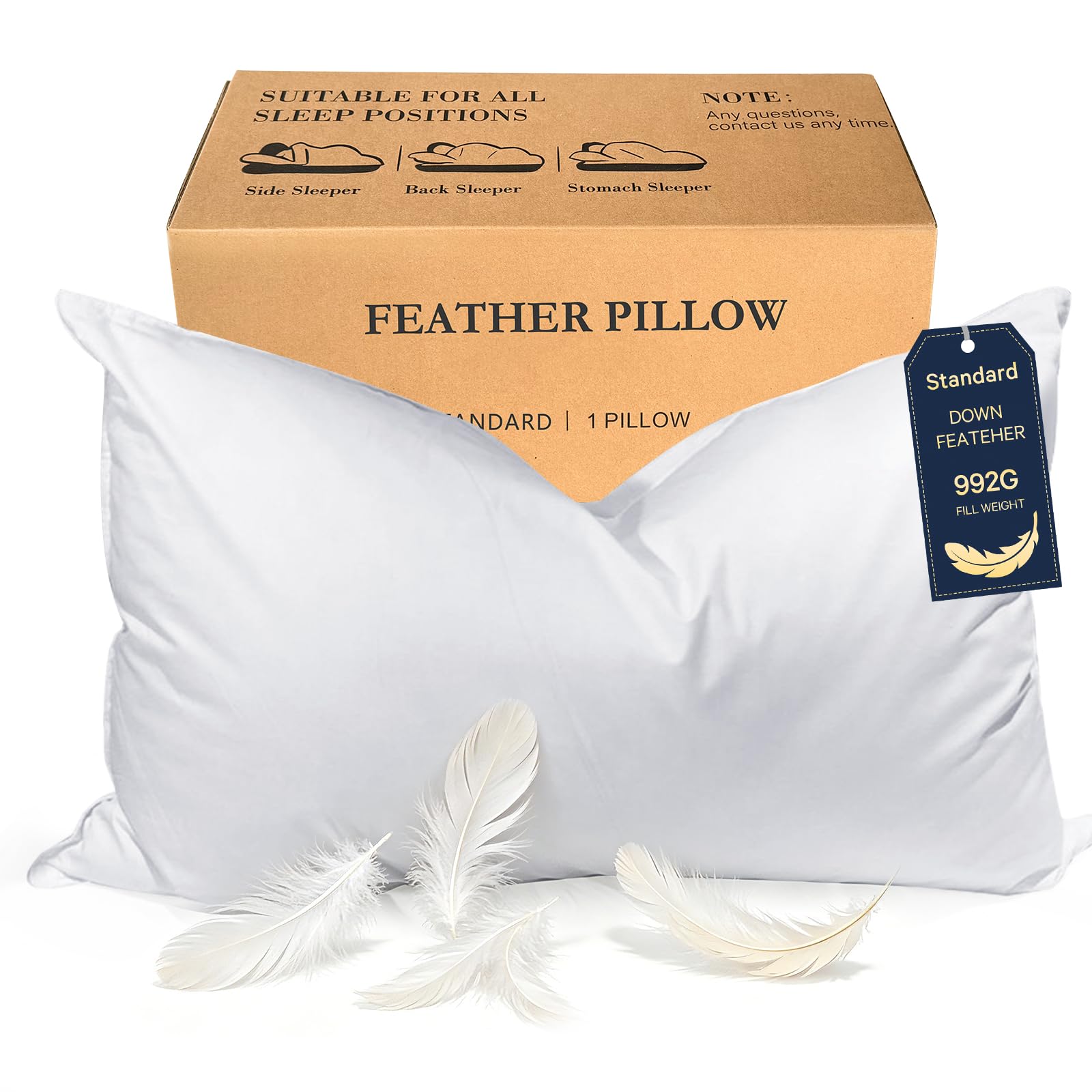 BHZ goose-down pillow standard-queen with generous loft supports side and back sleepers.