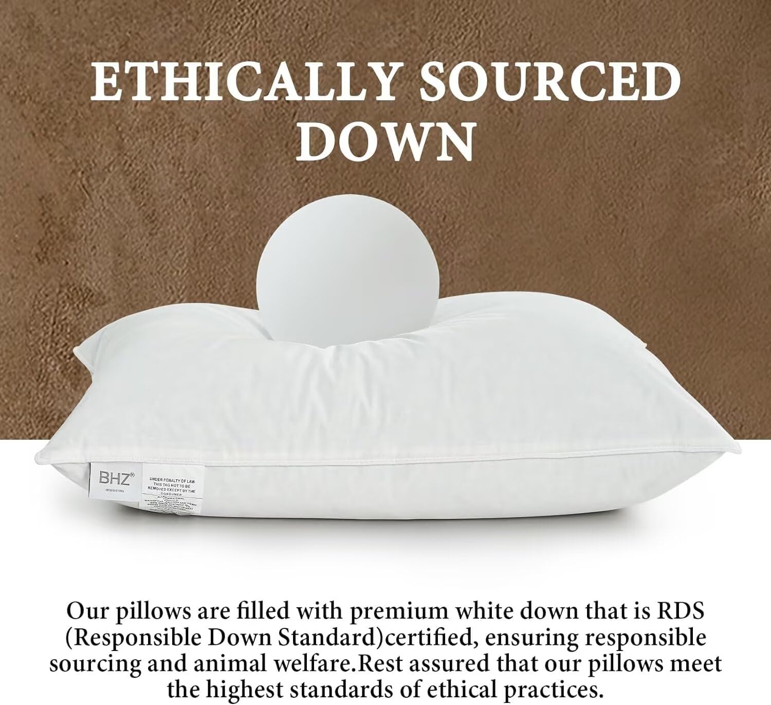 BHZ hotel-collection-pillow closeup-loft reveals large down clusters and resilience.
