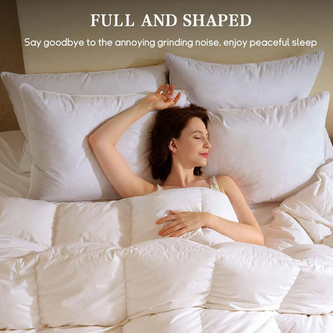 BHZ king size pillow displayed on bed with headboard.