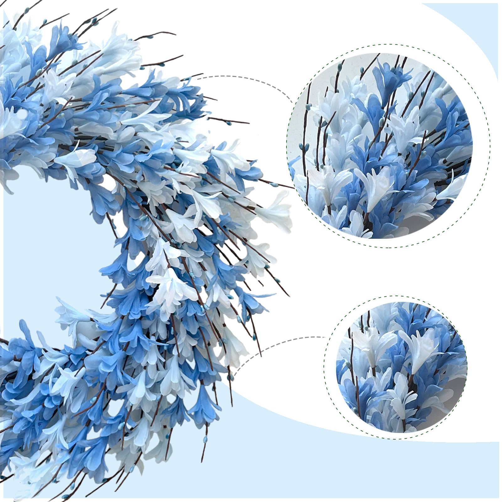 Bibelot blue Forsythia wreath perfect for porch decor with lifelike blooms.