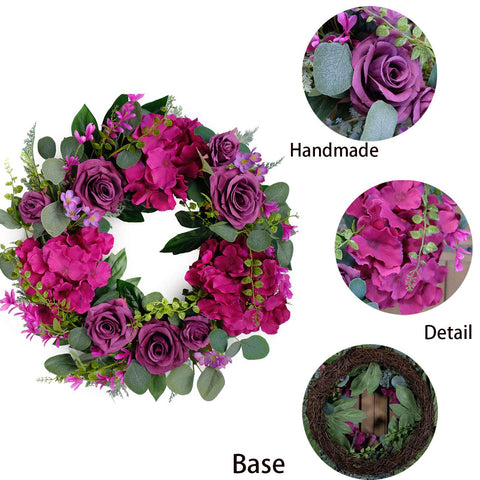 Bibelot silk roses with hydrangea and eucalyptus accents add texture