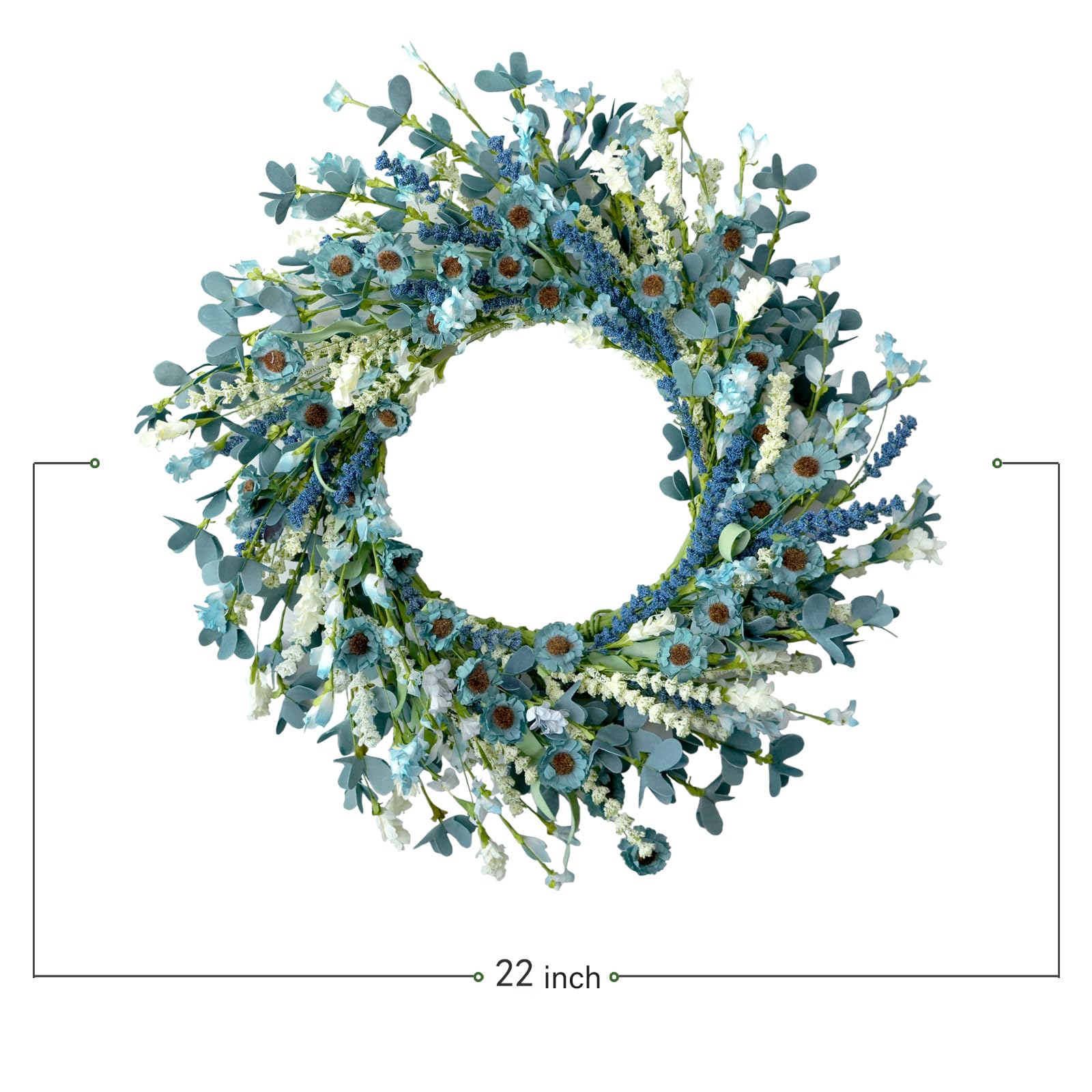 Bibelot blue daisy artificial flowers wreath enhances outdoor or indoor wall decor