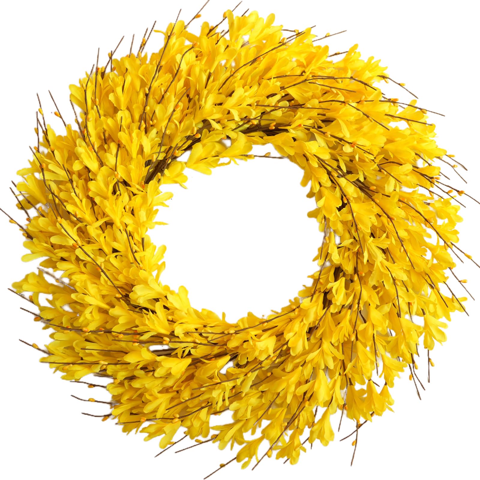 Bibelot 22-inch forsythia wreath with bright silk blooms for front door