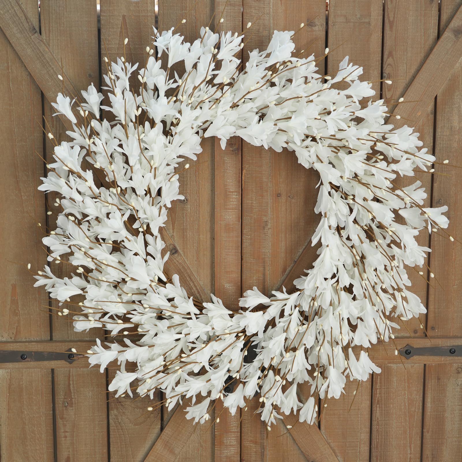 Bibelot Forsythia wreath fireplace-spring creates warm ambiance